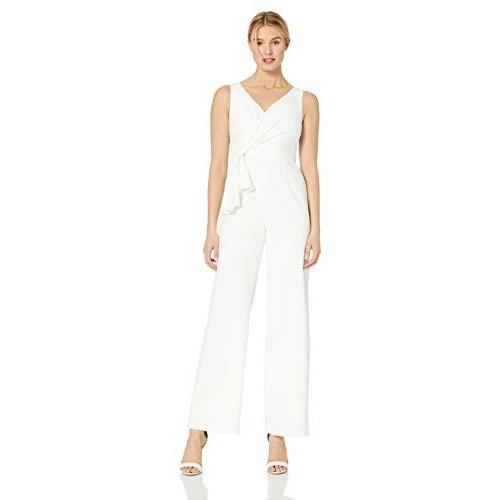Adrianna Papell Women's Knit Crepe Jumpsuit, Ivory, 4