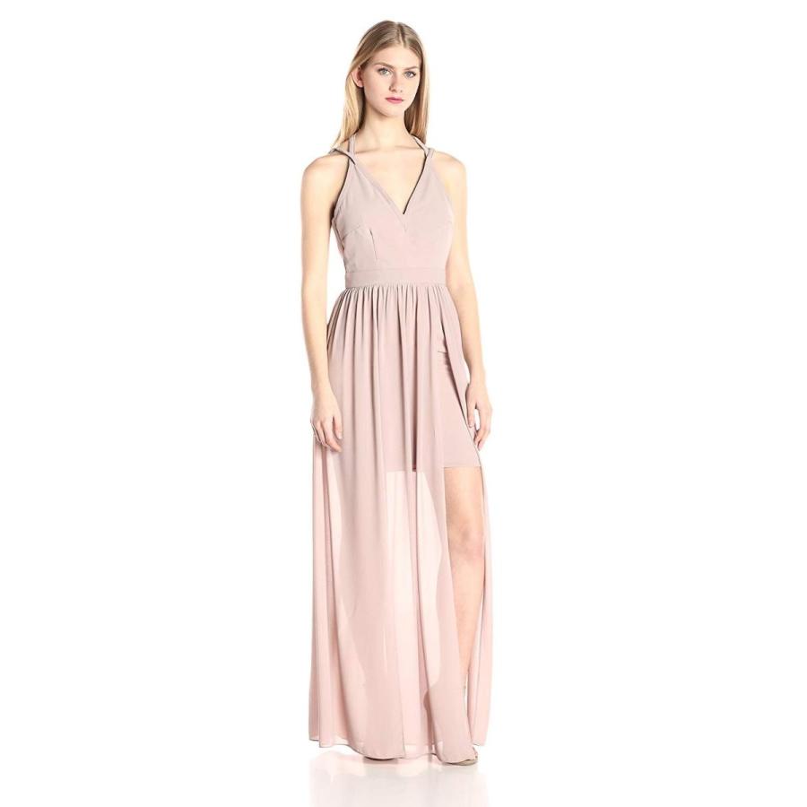 Minuet Women's V Neck Long Gown, Taupe, Medium