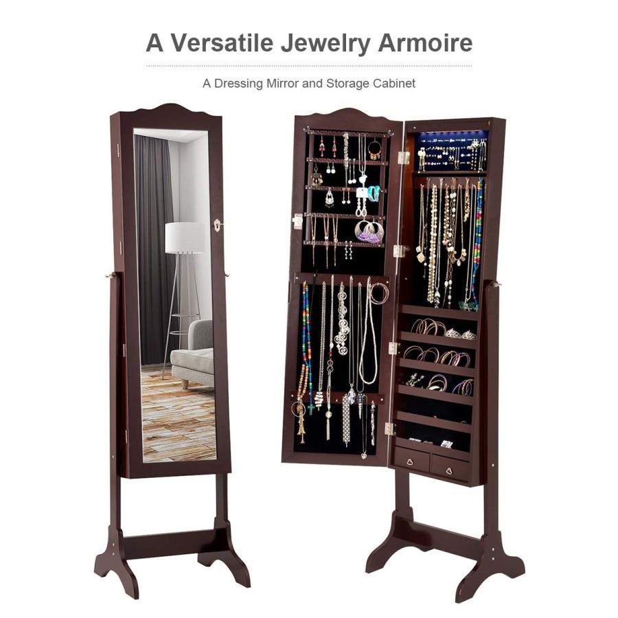 Giantex Jewelry Armoire Cabinet Organizer with Cheval Mirror, Lockable : Giantex Standing Jewelry Armoire Cabinet with 4