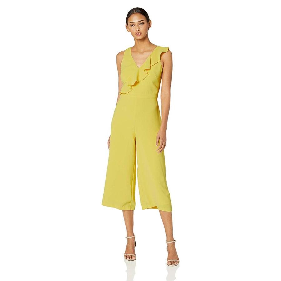 Adrianna Papell Women's Gauzy Crepe Ruffle Jumpsuit, Canary Yellow, 18