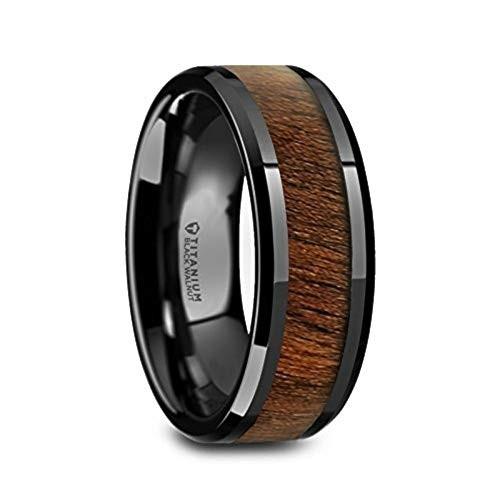 Thorsten - KONY Black Titanium Wedding Ring with Walnut Wood Inlay and