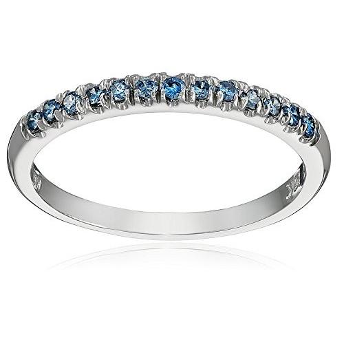 Pave Set Fancy Blue Diamond Wedding Anniversary Band 10k White Gold si