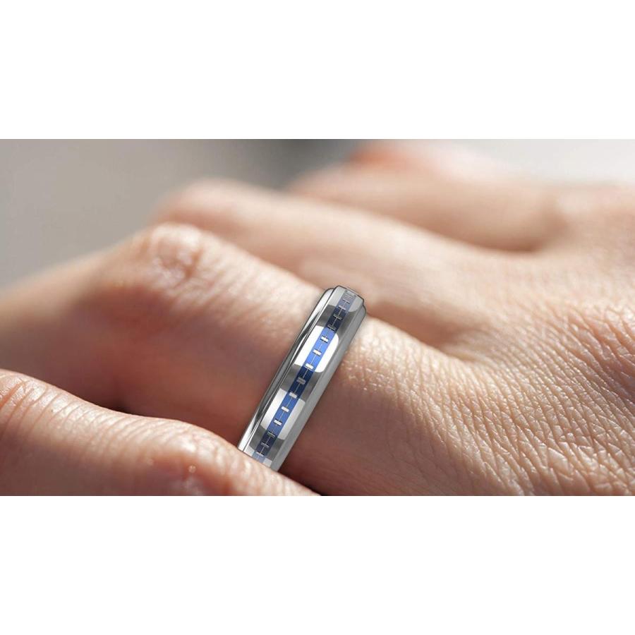 Nuni Jewelry Tungsten 6MM Ring Center Silver & Blue Carbon Fiber Inlay