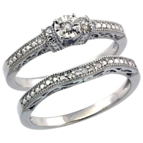 Sterling Silver Diamond Vintage Style 2-Pc. 11-Stone Engagement Ring S