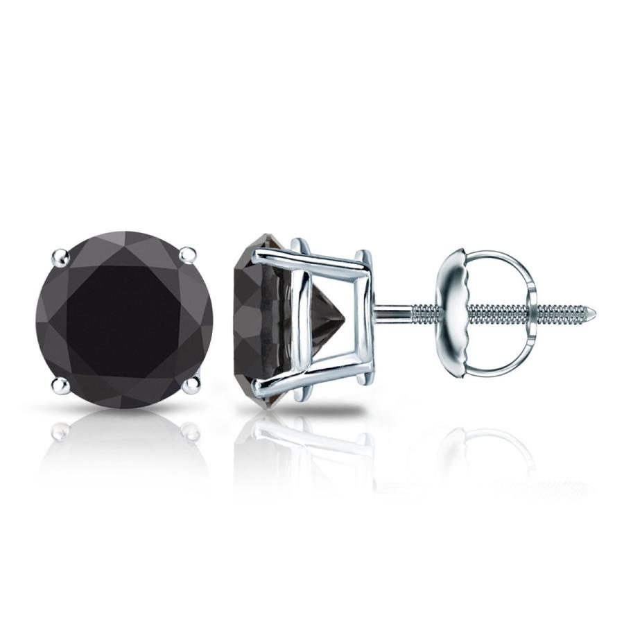 14k White Gold Round Black Diamond 4-Prong Basket Stud Earrings (4 ct,｜twilight-shop｜03