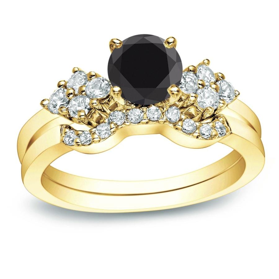 Diamond Wish 18k Yellow Gold Round Black Diamond Engagement Bridal Rin｜twilight-shop｜03