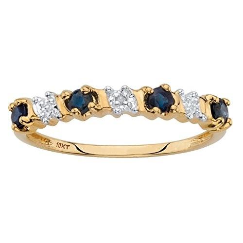 Solid 10k Yellow Gold Round Genuine Blue Sapphire and Diamond Accent R