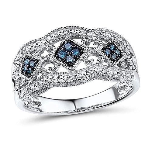 Blue and White Diamond Anniversary Ring Band in Sterling Silver 1/5 ct