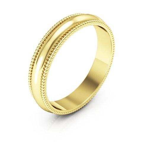 10K Yellow Gold men's and women's plain wedding bands 4mm Milgrain, 6.