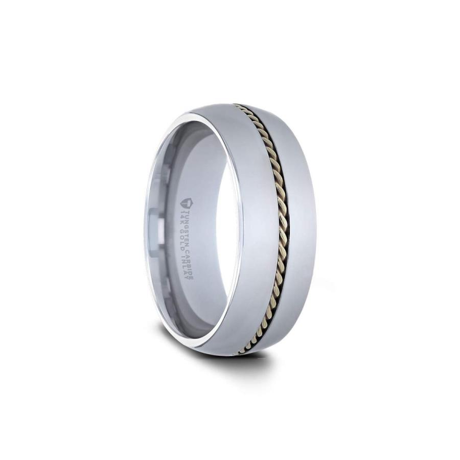 春先取りの Braided Goldwyn 14k 6mm - Ring Tungsten Domed Inlay Band Wedding Gold ネックレス、ペンダント