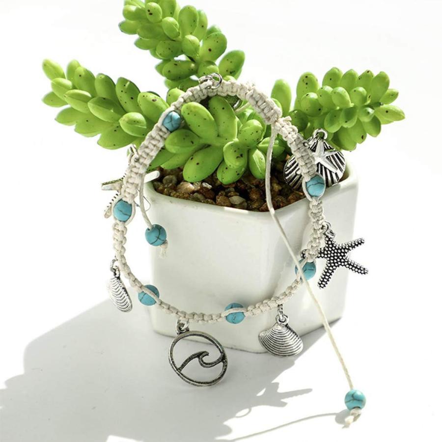 Brishow Bohemian Beach Starfish Shell Anklet Turquoise Anklets Bracele :20190603022222 00397 b:twilight shop