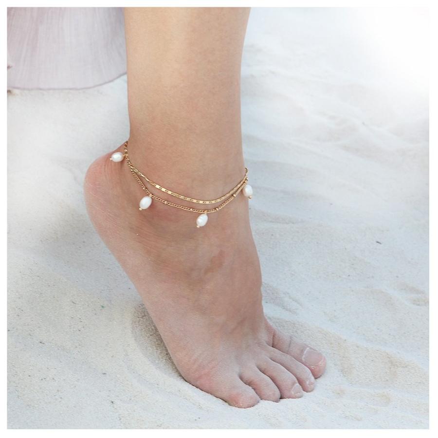 ★日本の職人技★ FANSING Handmade B Surfer Pearl Turquoise Crystal Bracelet Anklet Gold ネックレス、ペンダント