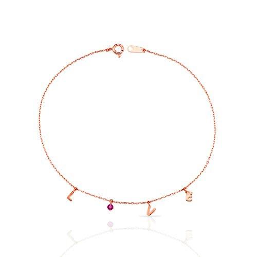 Jewels Company Real 14k Rose Gold Love Anklet with Dangling Letters an