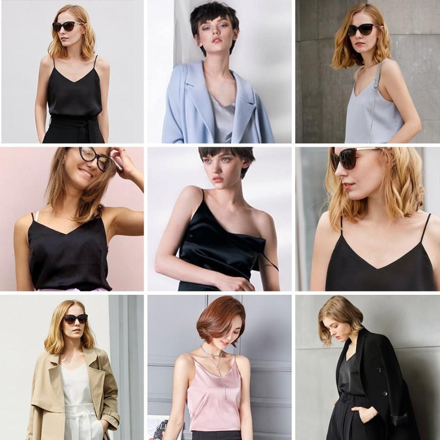 Miqieer Women's Silk Tank Top - V-Neck Silky Camisole Blouse, Loose & Comfortable