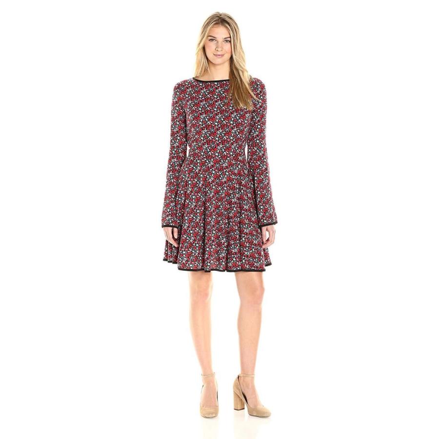 James  Erin Women's Piped Printed Knit Flare Dress, Tiny Floral, Medi