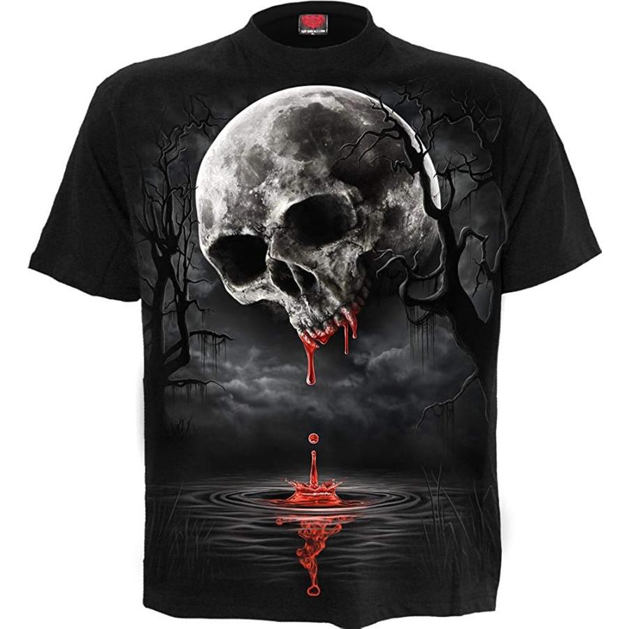 Spiral Velvet Moon Front Print T-Shirt – Black Cat On Crescent Moon Gothic Design, 100% Cotton