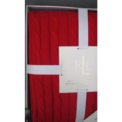 Lauren Ralph Laurenブランケット、ケーブルニットThrow、レッド50?x