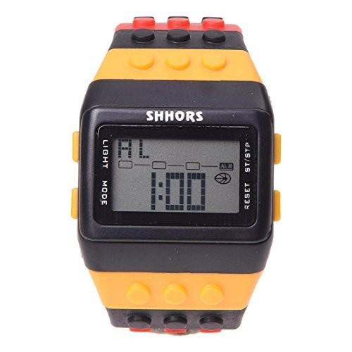 SODIAL(R)レインボーゴム液晶デジタル目覚ましメンズレディースブラックケーススポーツウォッチLED096