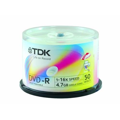 Tub of 50 RiTEK F1 TDK DVD-R 4.7GB 16X Inkjet Printable White Top Full Fa
