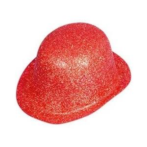 PAMS帽子: Glitter BowlerレッドPVC Custom Wet Look Show Pom