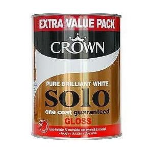Crown Solo One Coat Gloss Pure Brilliant White Interior Exterior Paint All