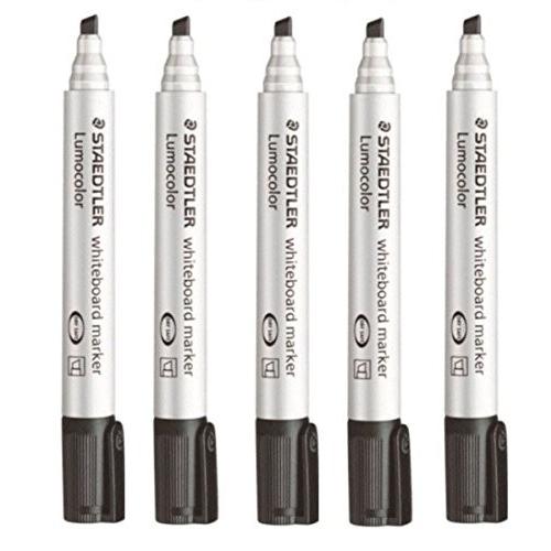 Staedtler　LumocolorブラックChisel　Tipホワイトボードボードマーカー5パックガラス磁器Dry　Wipe　Dry　Fast　S