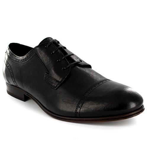 H by HudsonメンズSheldon Lace Up FormalスマートShiny Leather Derby Shoes カラー: ブラック