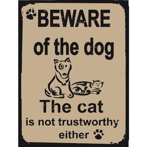 猛犬注意メタルサイン、猫Trustworthyませんか、ユーモラスなカジュアルden。。。 12