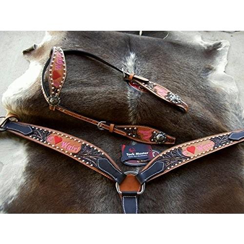 Horse Western RidingレザーBridle Headstall Breast襟タックピンク7658