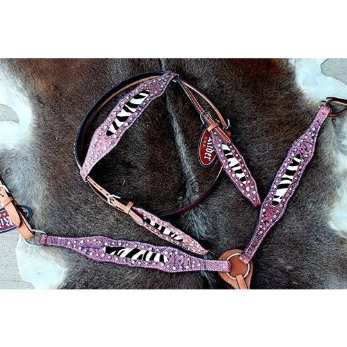 Horse Western RidingレザーBridle Headstall Breast襟タックピンク7667