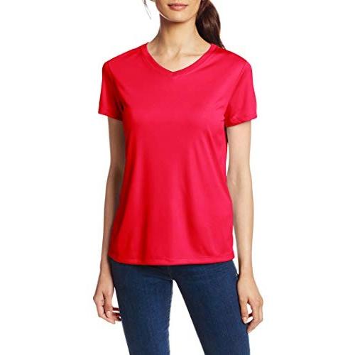 Hanes　483V　Womens　Cool　T-Shirt,　V-Neck　Dri　Medium　Pink　Size　Neon