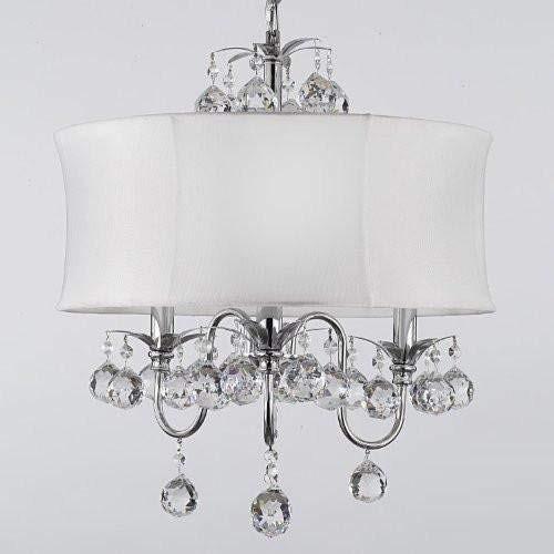 モダンコンテンポラリーホワイトドラムシェード&クリスタル天井シャンデリアペンダント照明器具W 18?