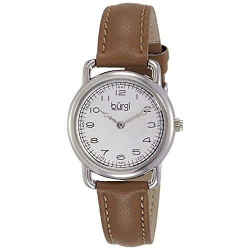 Burgiレディースbur121ssbrクラシックtwo-handシルバー&ライトブラウンレザーストラップウォッチ