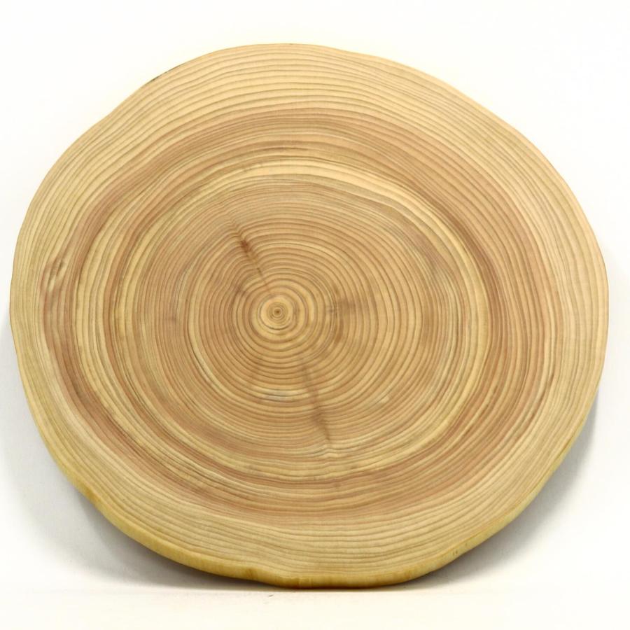 希少【縁起物】天然年輪 一枚板 ツインハーツ【桧】年輪 天然一枚板 まな板、料理プレート (直径