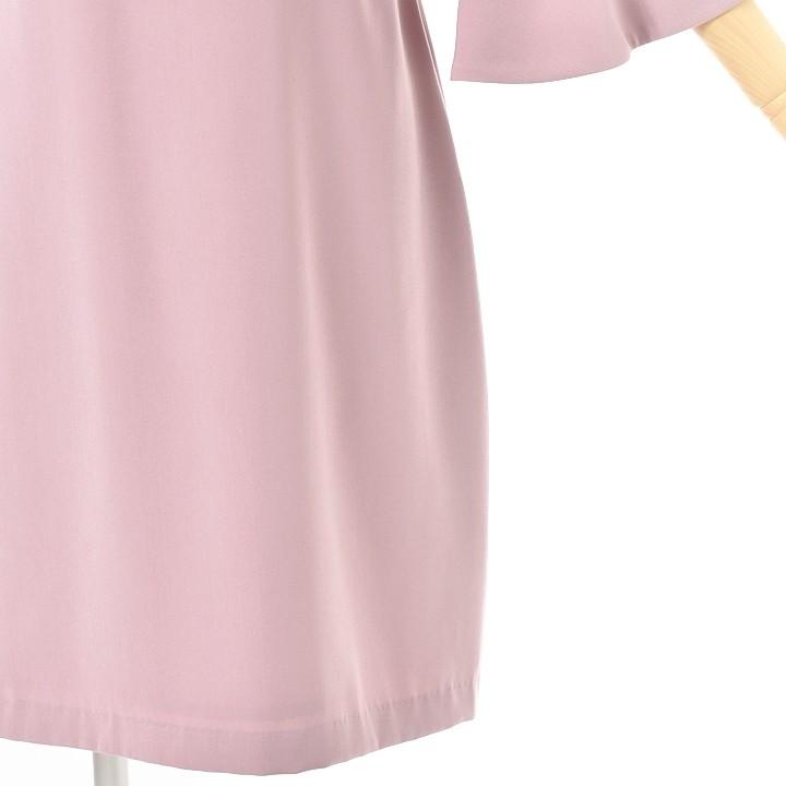 パーティードレス Iラインドレス結婚式 ワンピース ドレス 春夏 膝丈/アンブレラスリーブ/レース/ドレープ/パステル/シンプル 全4色 M_10