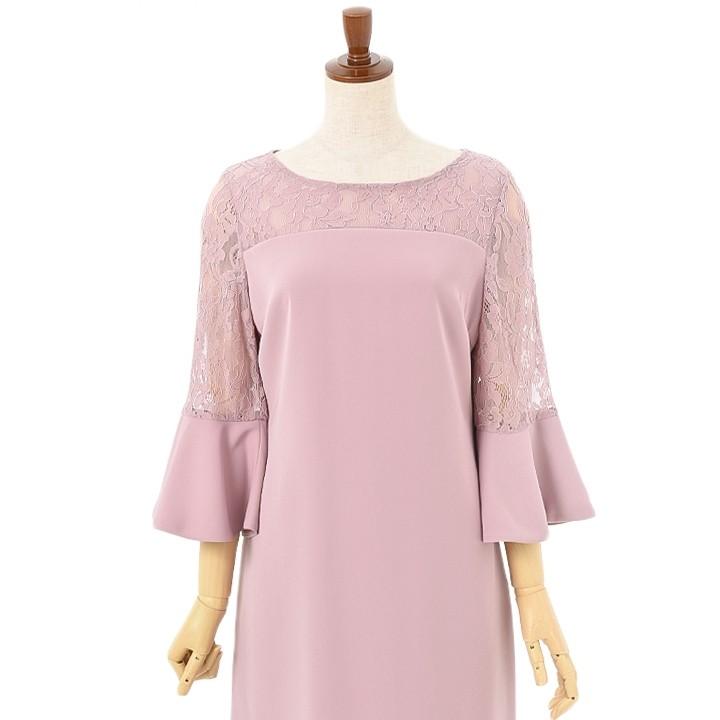 パーティードレス Iラインドレス結婚式 ワンピース ドレス 春夏 膝丈/アンブレラスリーブ/レース/ドレープ/パステル/シンプル 全4色 M_5