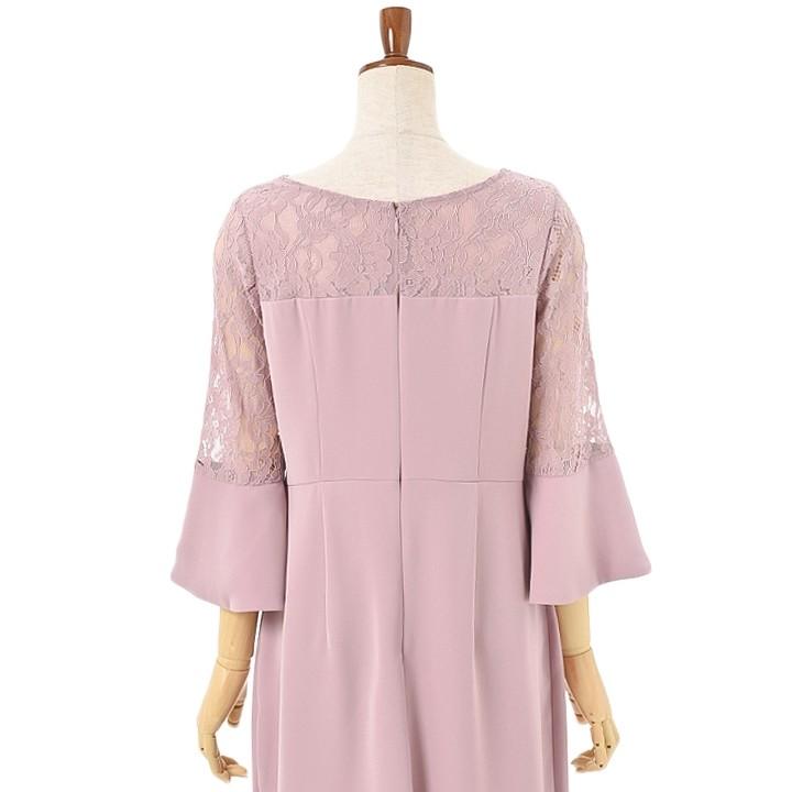パーティードレス Iラインドレス結婚式 ワンピース ドレス 春夏 膝丈/アンブレラスリーブ/レース/ドレープ/パステル/シンプル 全4色 M_6