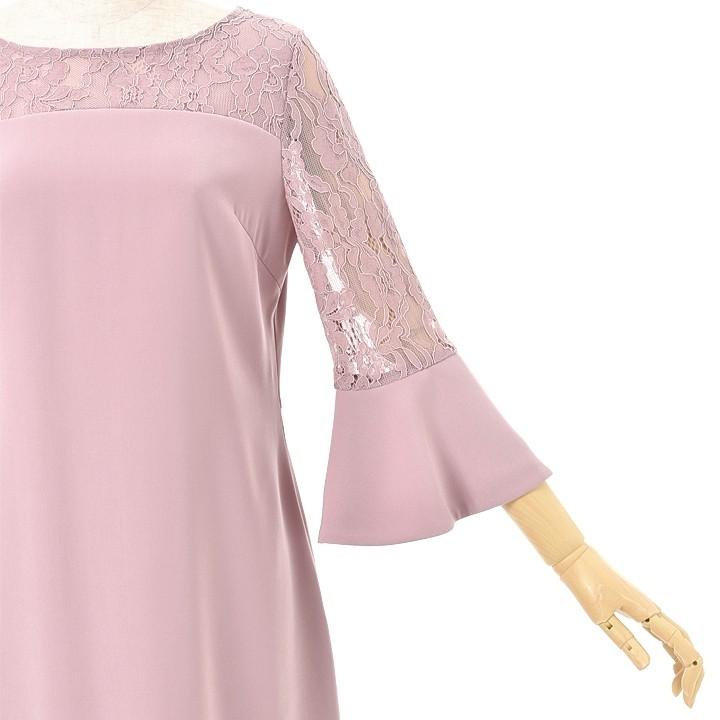 パーティードレス Iラインドレス結婚式 ワンピース ドレス 春夏 膝丈/アンブレラスリーブ/レース/ドレープ/パステル/シンプル 全4色 M_8