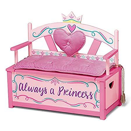 Wildkin Kids Princess Wooden Bench Seat With Storage， Toy Box Bench Seat Fe