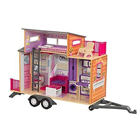 KidKraft Teeny House Wooden Dollhouse, Pull-Along with 10-Piece Accessories