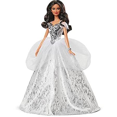 Barbie Signature 2021 Holiday Doll (12-inch, Brunette Hair) in Silver Gown,