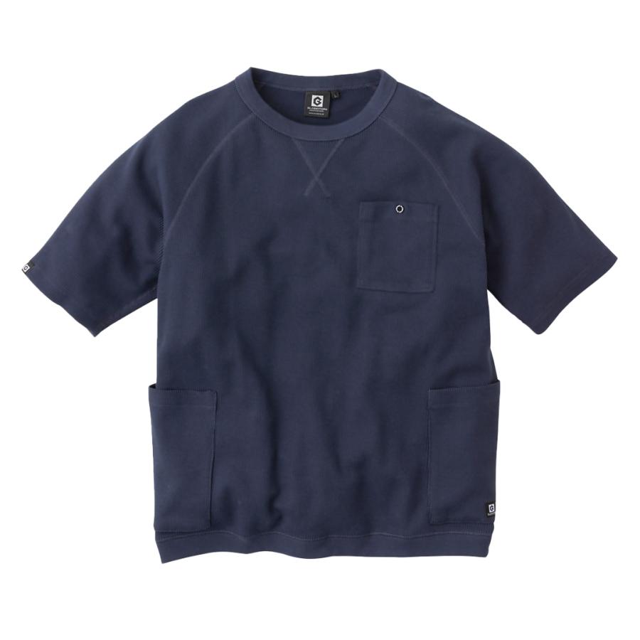 半袖 ワッフル Tシャツ (ネイビー/L) ポケット 収納 ジャケット対応