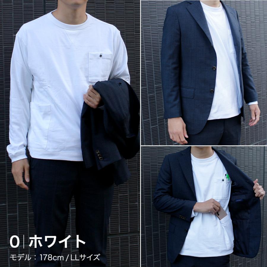 長袖 Tシャツ 5つのポケット (ホワイト/L) ジャケット対応 ロンT 丸首