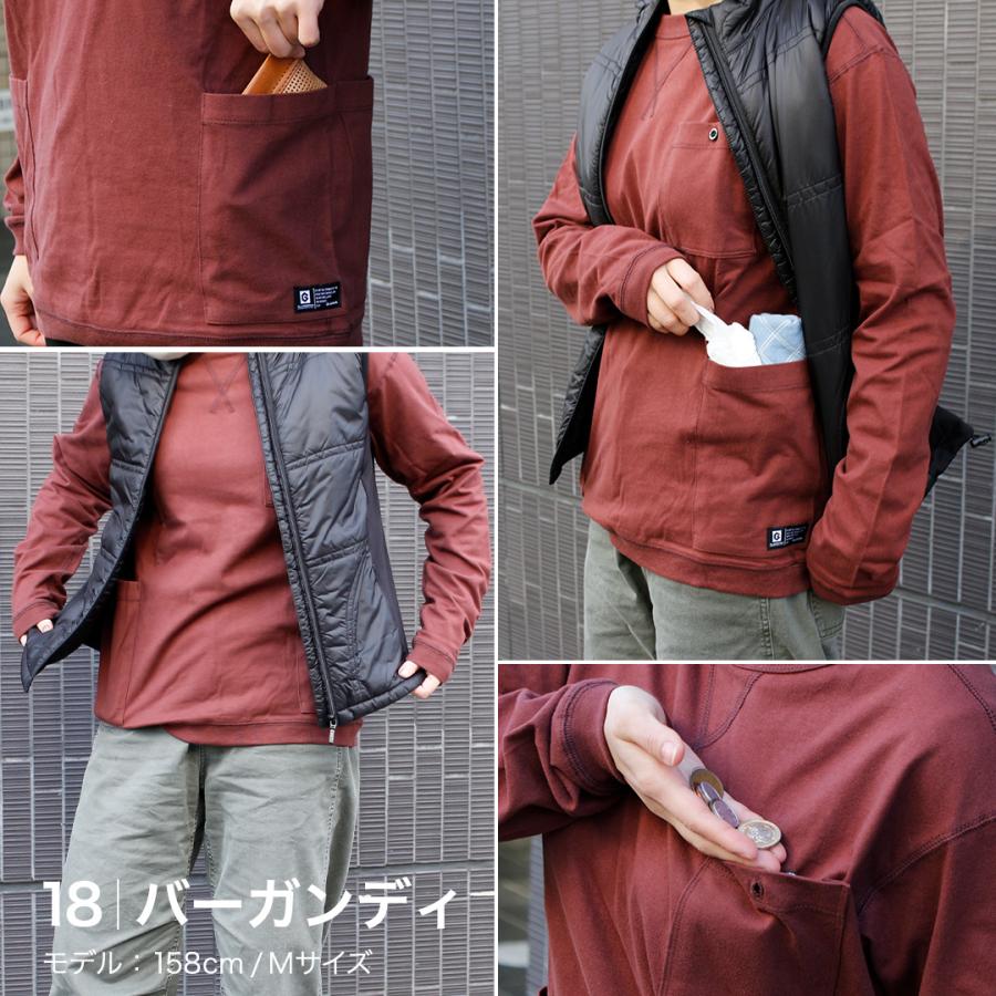 長袖 Tシャツ 5つのポケット (ホワイト/L) ジャケット対応 ロンT 丸首