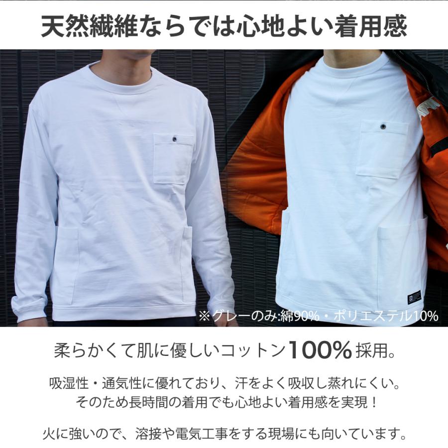 長袖 Tシャツ 5つのポケット 収納 ジャケット対応 ロンT 丸首 ビジネス