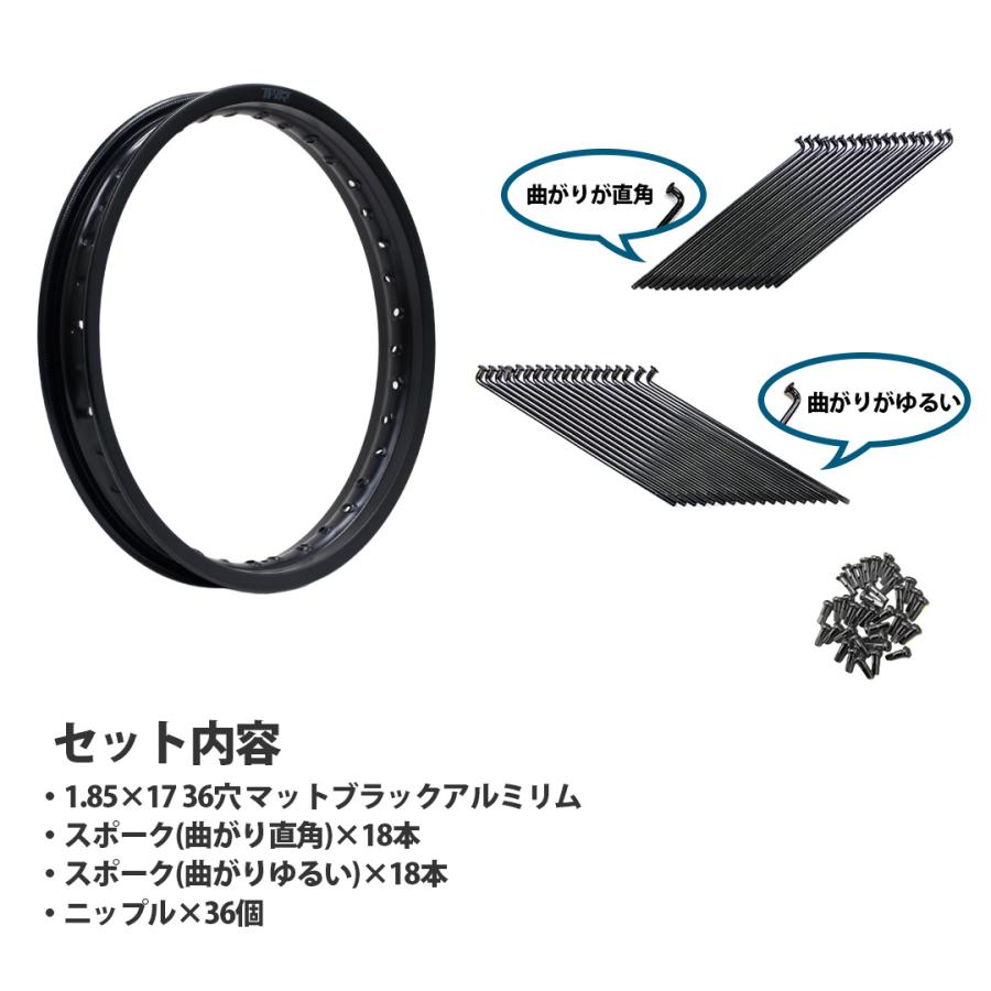 マットブラックリム ＆ スポーク セット リム 1.85-17 36穴 スポーク 9×157 36本入 TWR製 ブラックエディションの画像