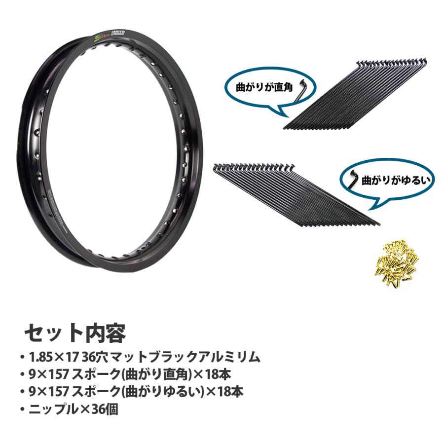 アルミリム 1.85-17 36穴 マットブラック & リムスポークセット アルミリム 1.85-17 36穴 マットブラック & リムスポークセット
