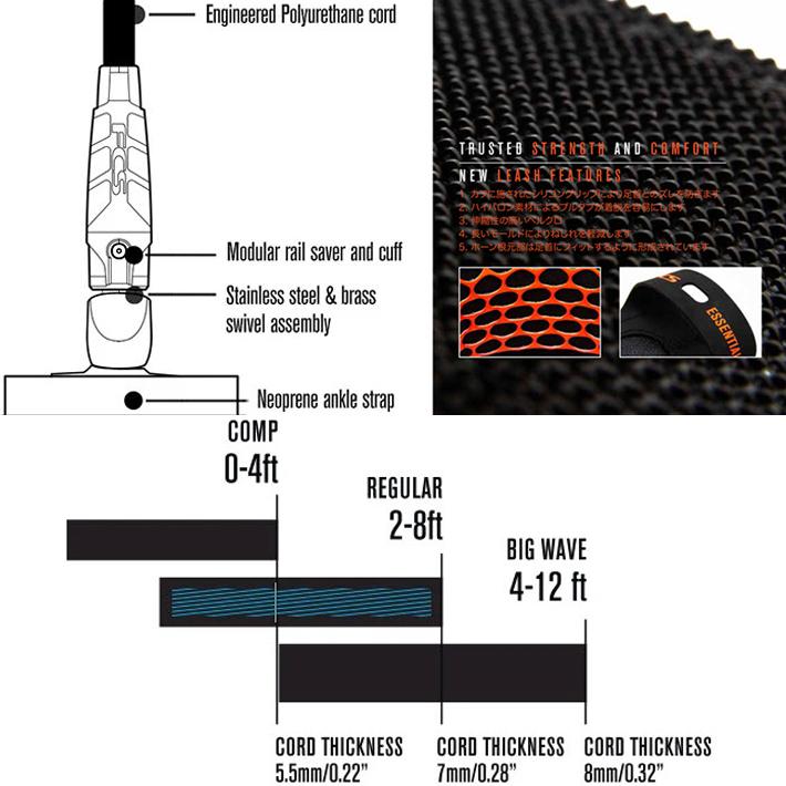 FCS エフシーエス ロングボード リーシュコード FCS LONGBOARD ANKLE ESSENTIAL LEASH 9’ サーフィン ロングボード 足首用リーシュ パワーコード 送料無料|two-surf|03