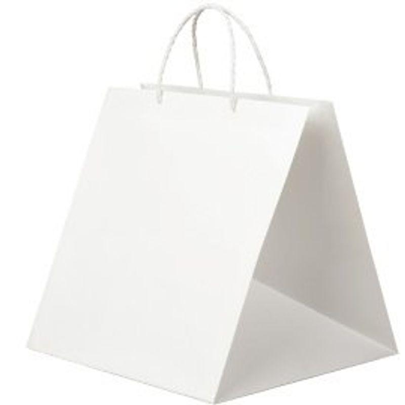 井上紙業 紙袋 マチ広 袋 底キューブ型 丸ひも 白/無地/50枚 てさげ袋 手提げ紙袋 ペーパーバッグ (ケーキ/ブライダル/プレゼント/