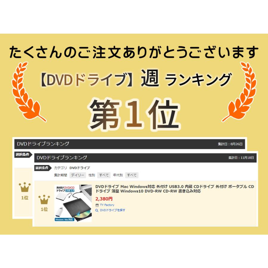 DVDドライブ 外付け USB3.0 Mac CDドライブ ポータブル Windows10/11